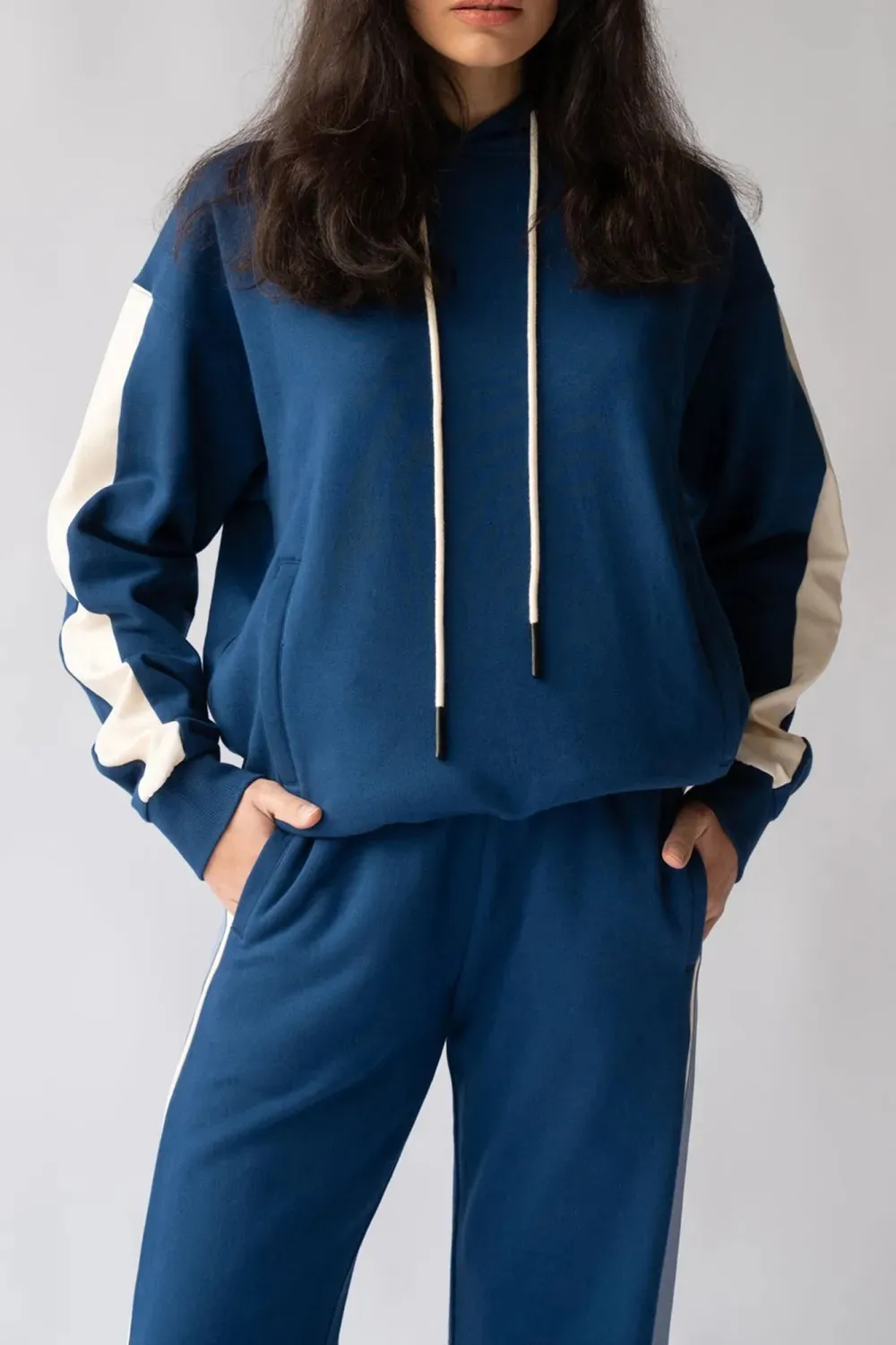 Dark Blue Classic Drawstring Breathable Loose Hoodie