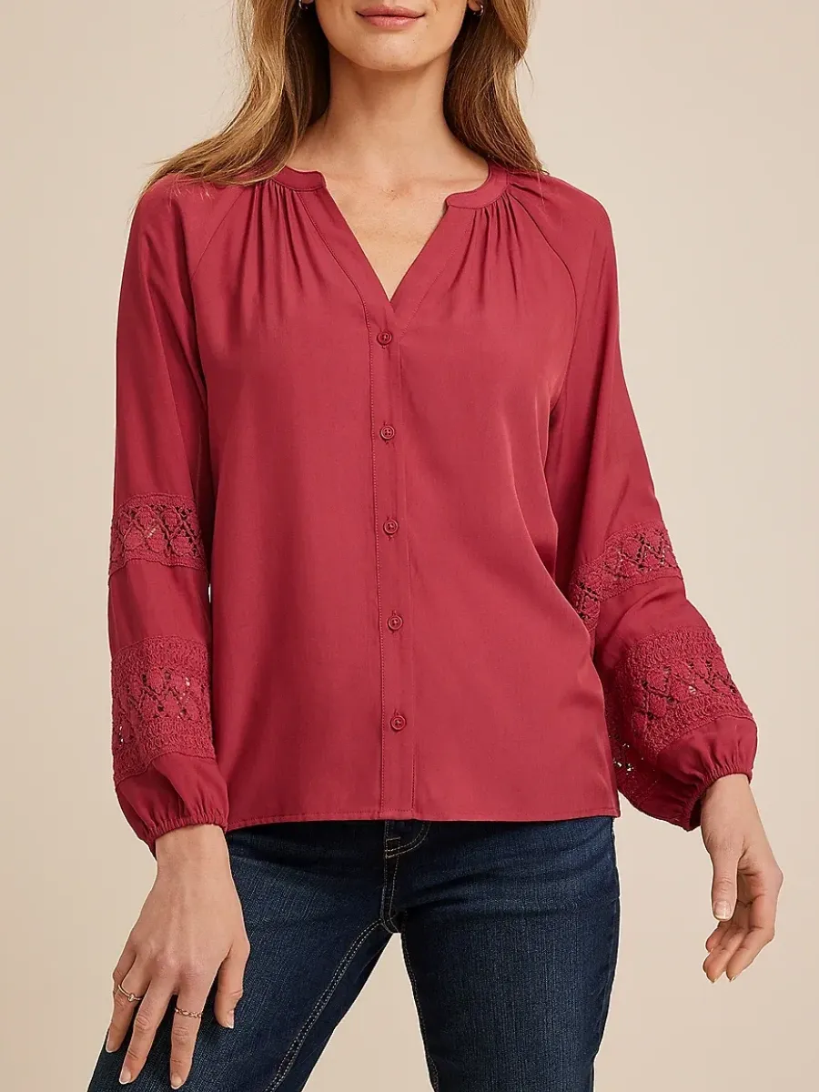 V-Neck Lace Detail Blouse