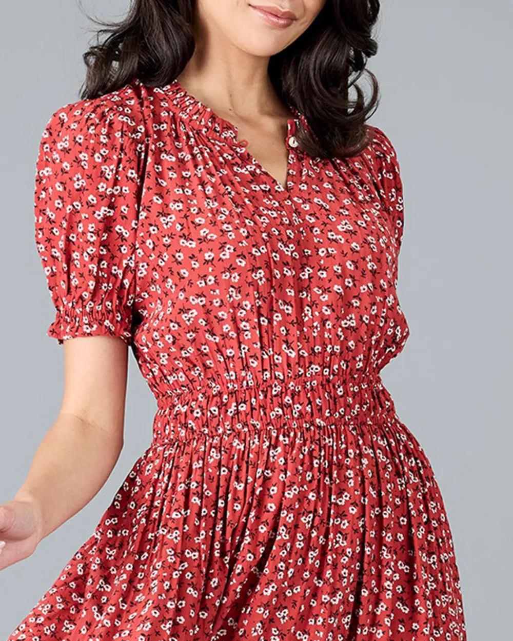 Red Mini Floral Print Midi Dress