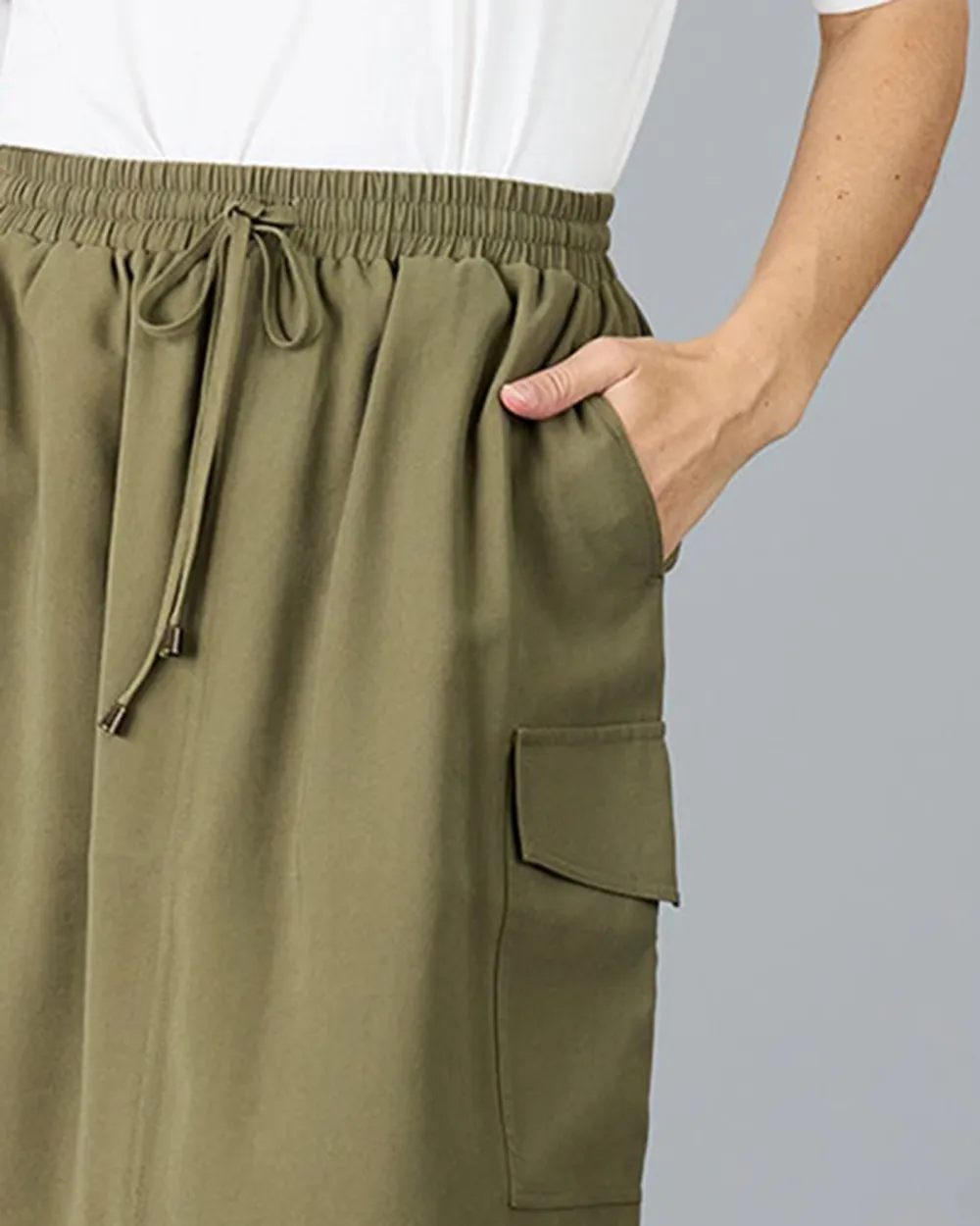 Burnt Olive Cargo Midi Skirt