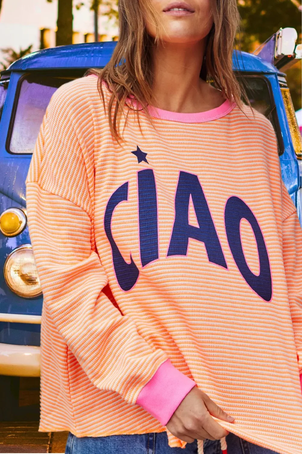 Orange Classic  Stripe Long-Sleeved Tees