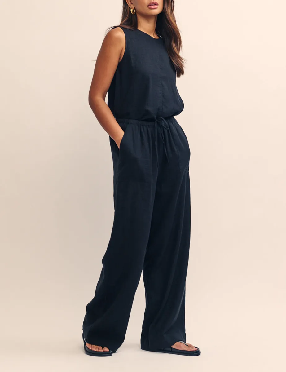 Black Linen-blend Swing Top