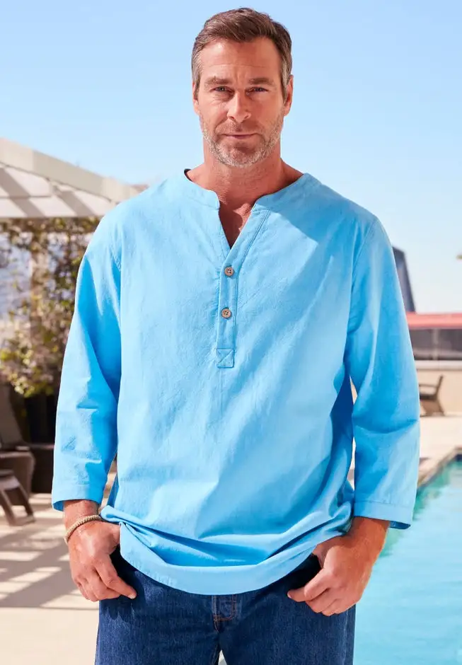 Gauze Mandarin Collar 3/4 Sleeve Shirt