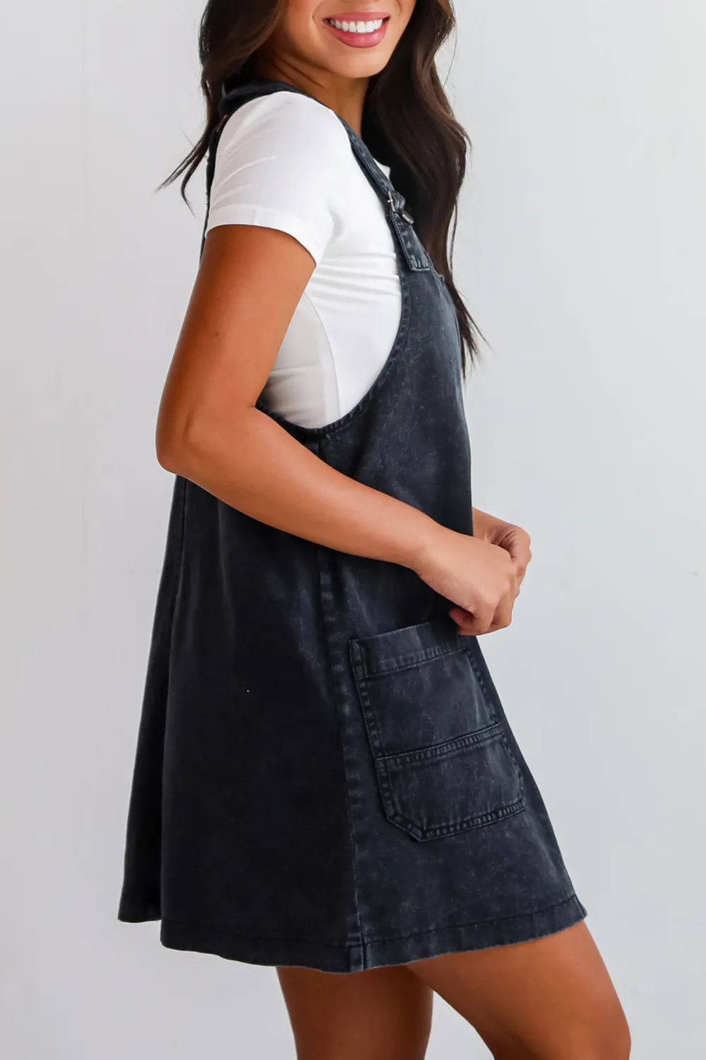 Autumn Days Black Denim Overall Mini Dress