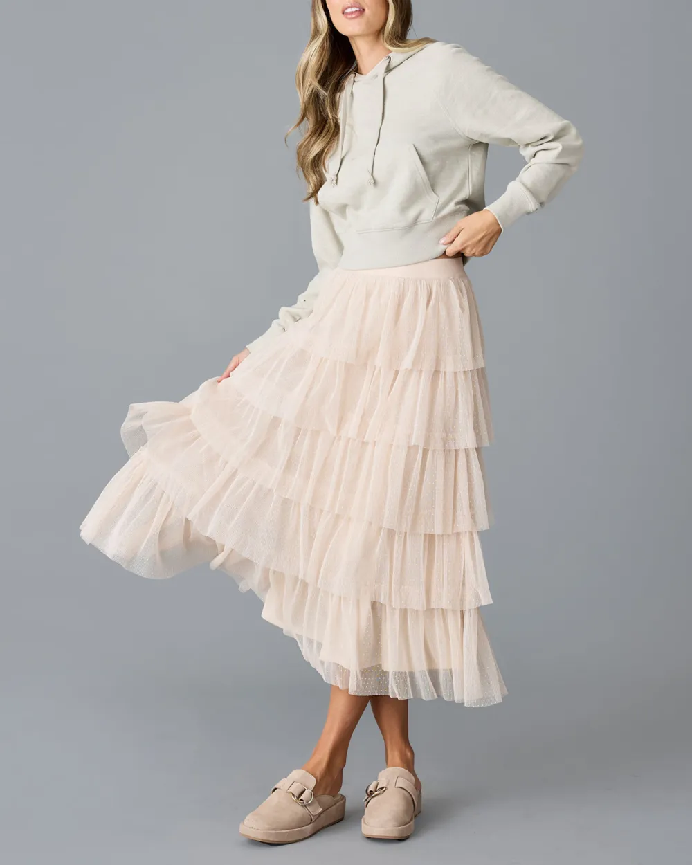 Light Pink Tiered Tulle Maxi Skirt