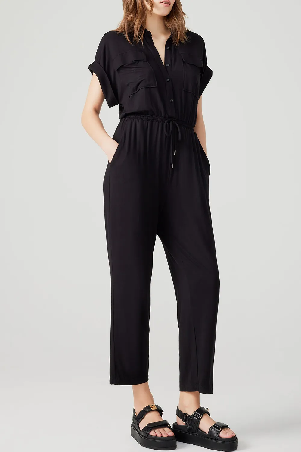 Lapel Jumpsuit Black