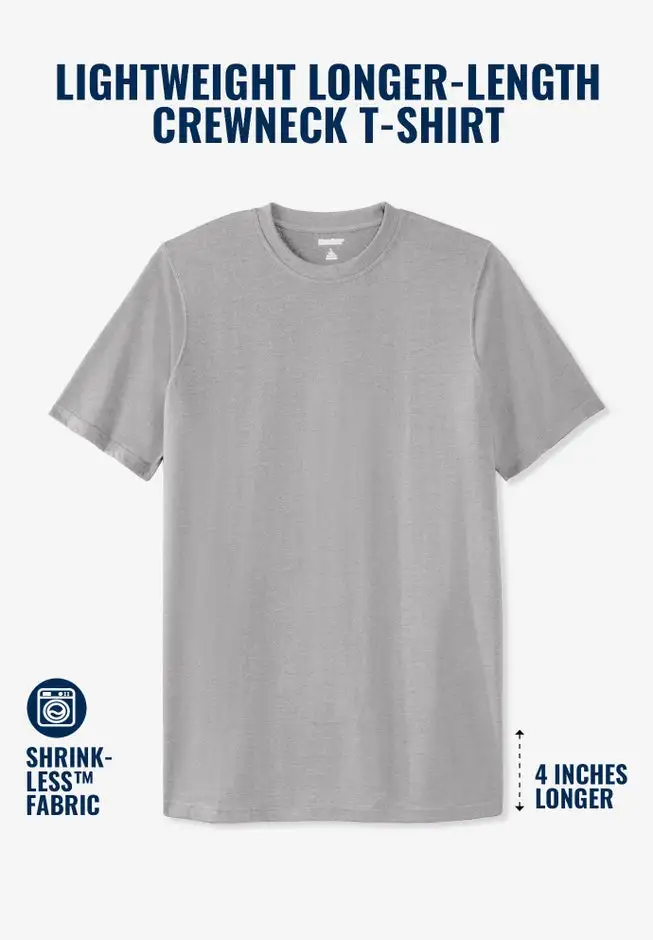 Shrink-Less Lightweight Longer-Length Crewneck T-Shirt