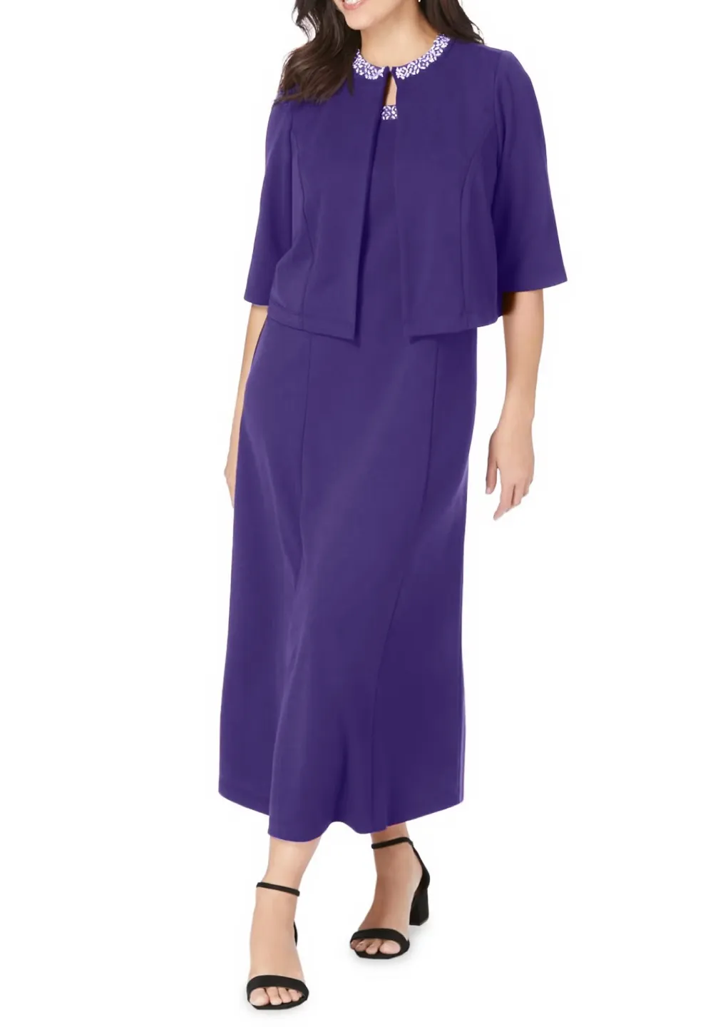 Crew Neck Beaded Jacket Dress