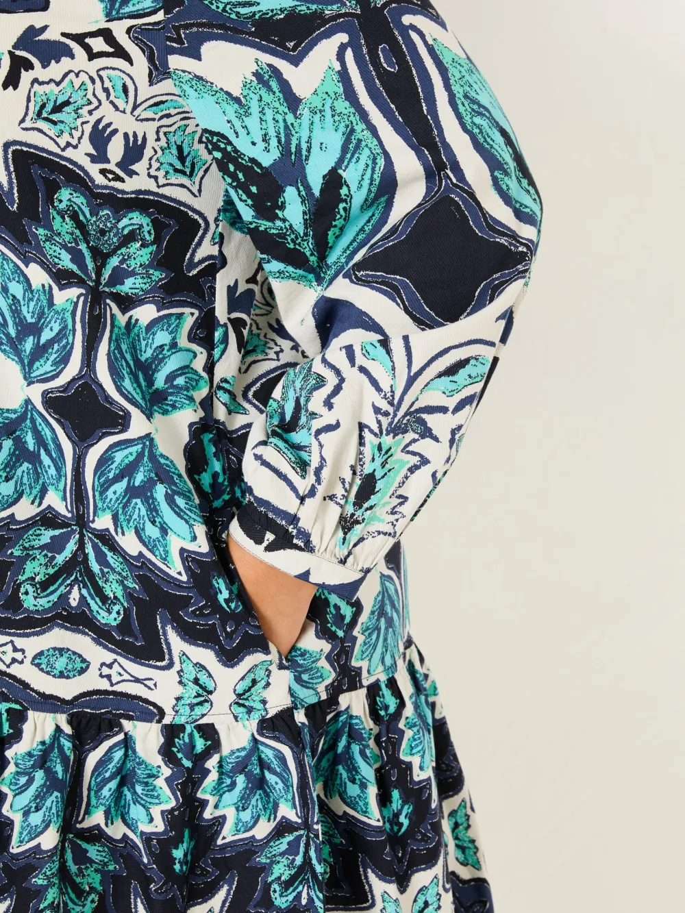 Green Floral Mirrored Long Sleeve Mini Dress