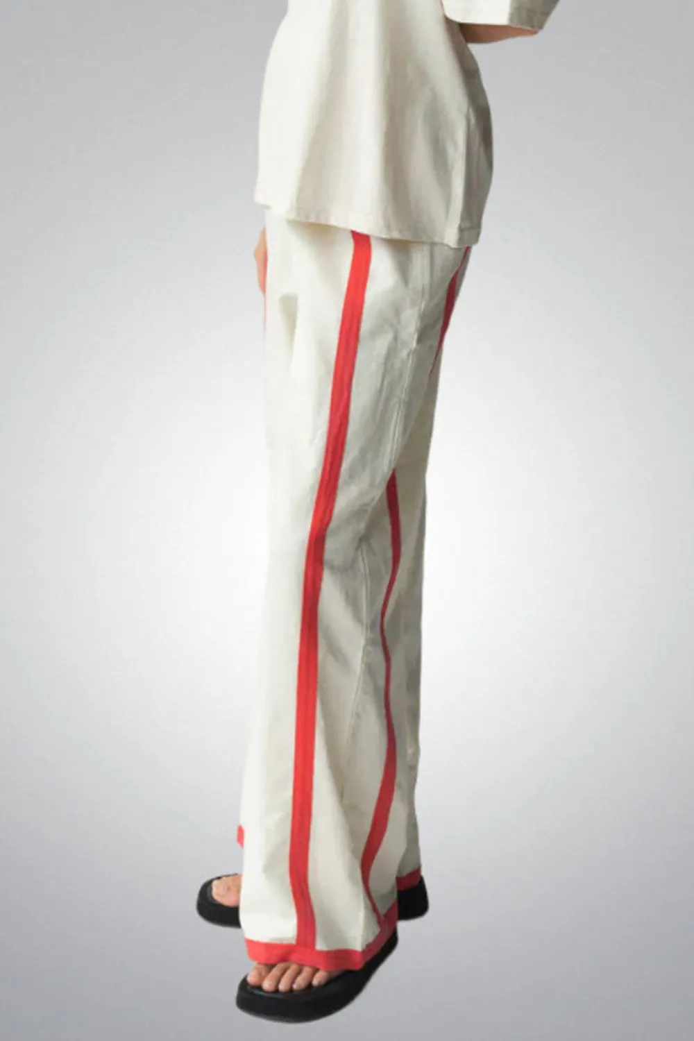 White Simple Patchwork Stripes Straight  Pants