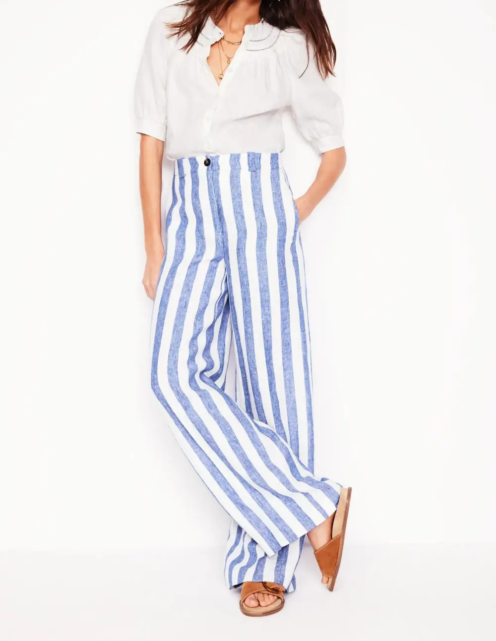 Blue and White Striped Linen Trousers