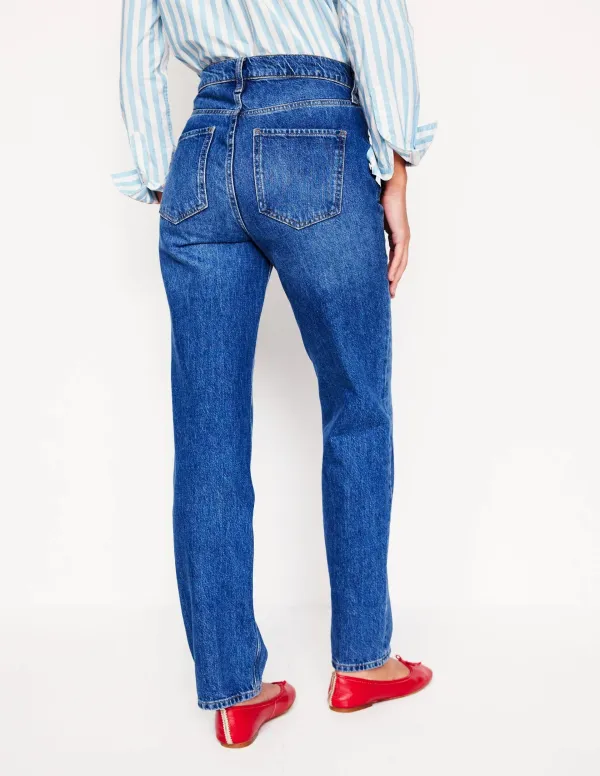 Medium Blue High - Rise Straight - Leg Jeans