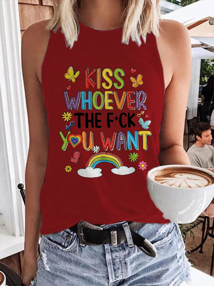 Women'S Kiss Whoever The F*Ck You Want Round-Neck Sleeveless Vest