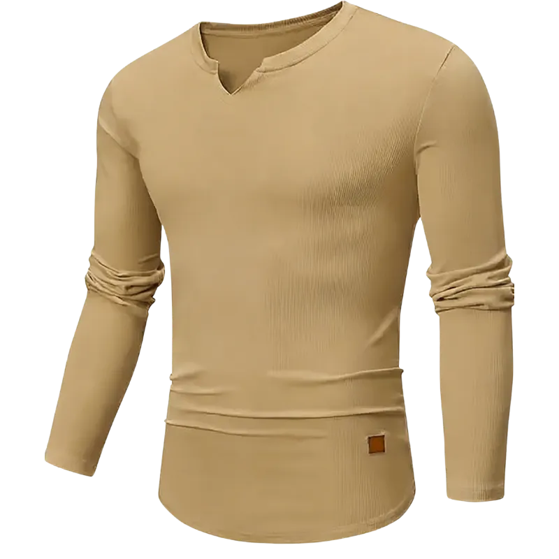 Mens Long Sleeve Muscle V-Neck Longline Ribbed Tee Shirts