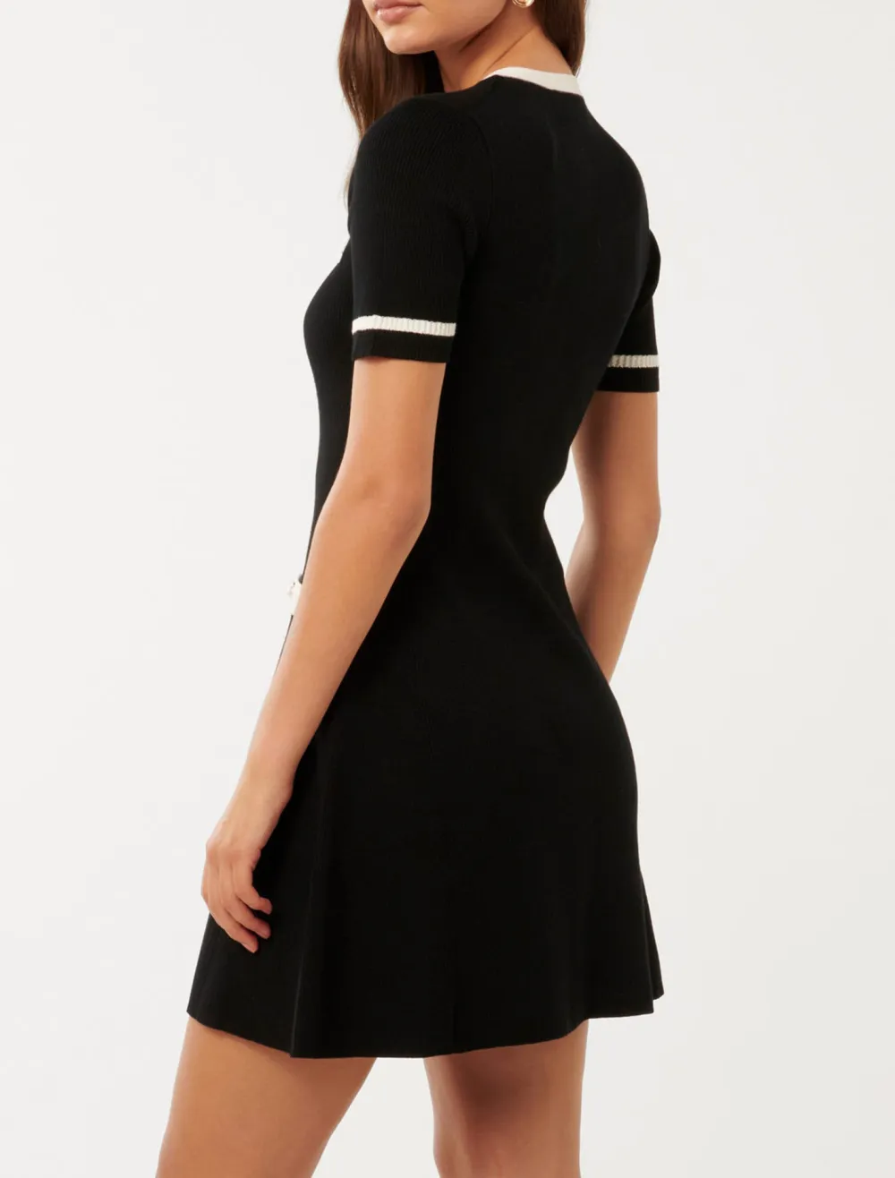 Black Contrast Knit Mini Dress