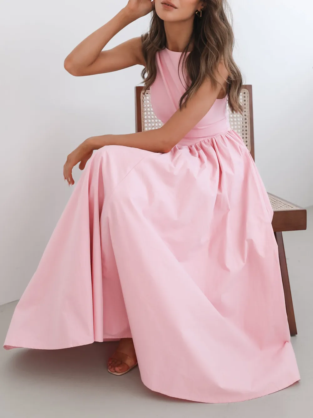 Casual Style Pink Boat Neckline Dress