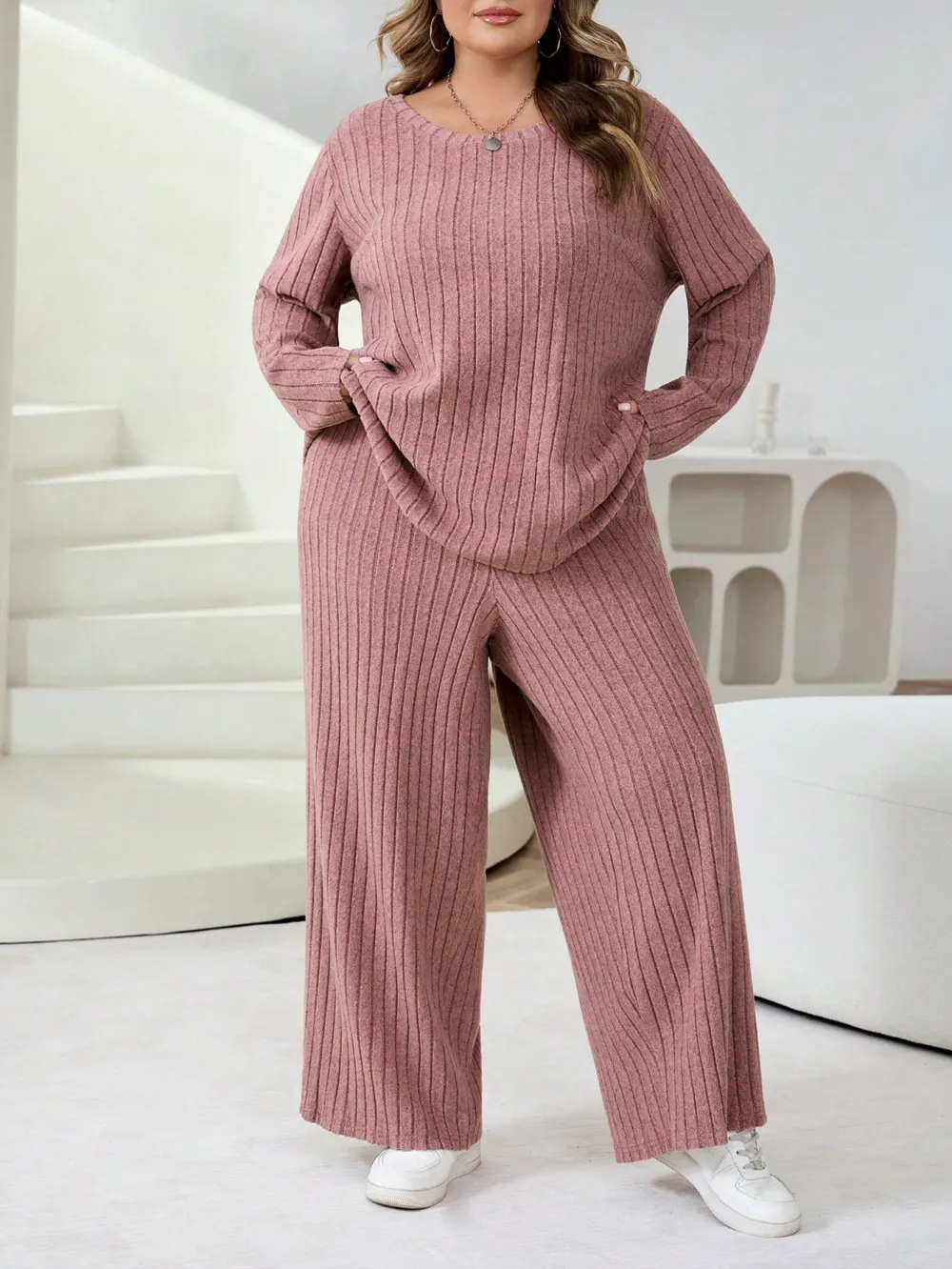 Plus Size Women's Casual Two-Piece T-Shirt & Pants Set