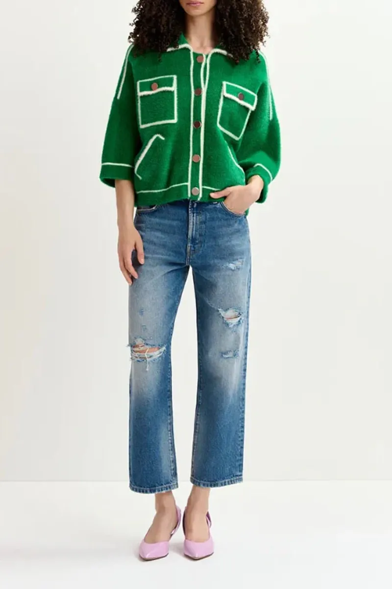 Contrast Trimmed Pocketed Knit Coats