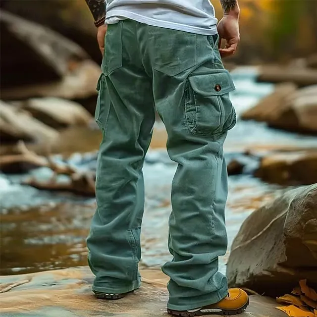 Men's Straight Leg Casual Corduroy Cargo Pants