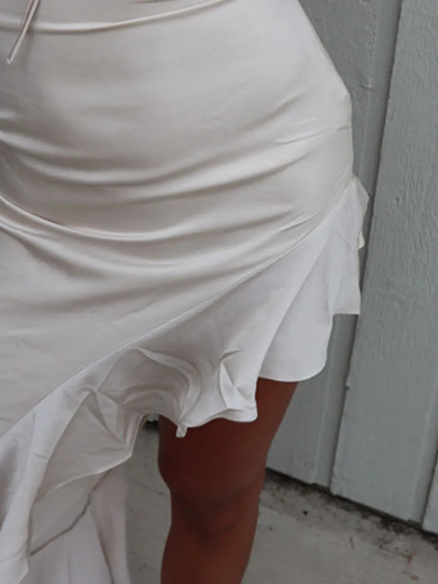 Cream Textured Strappy Tie Frill Hem Maxi Dress