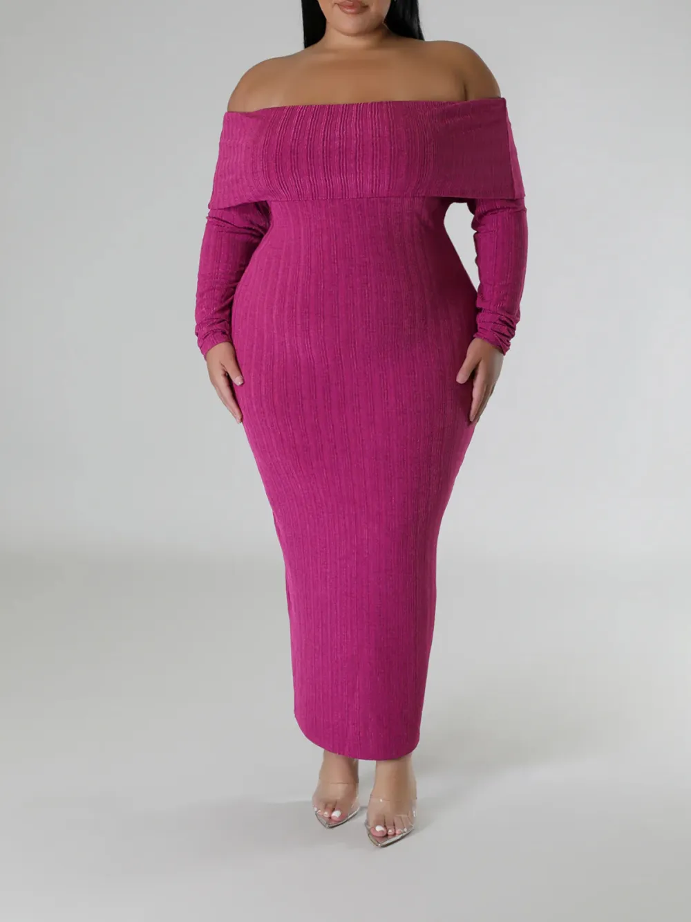 Long Sleeve Straight Neck Maxi Dress