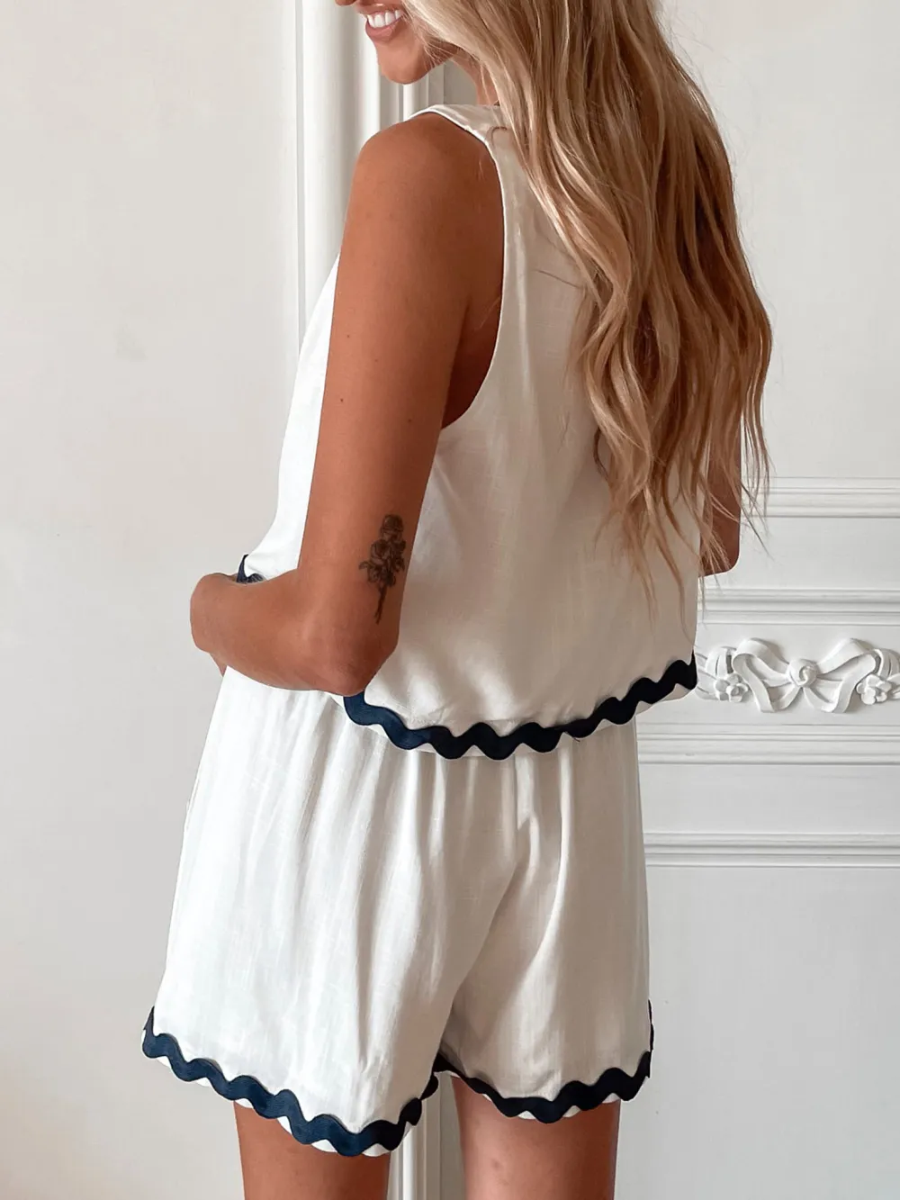 White Multi High Waist Shorts