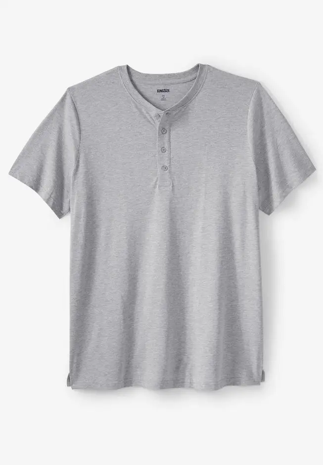 Shrink-Less Longer Length Lightweight Henley T-Shirt