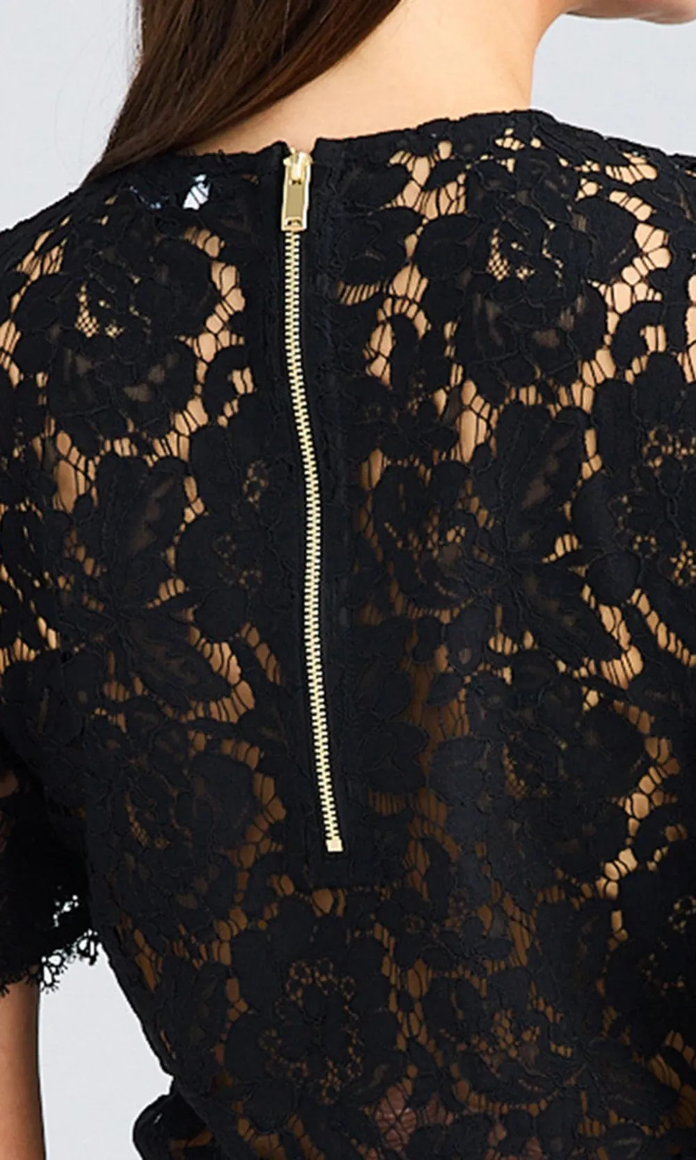 Black Cut Out Lace Sleeve Top