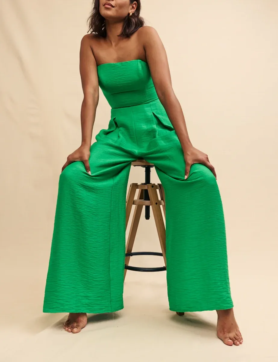 Green Linen-Blend Jumpsuit