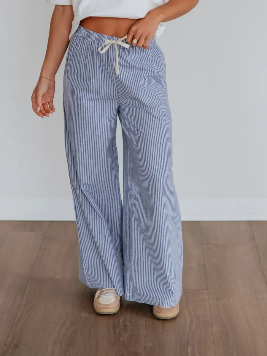 Striped Drawstring Wide Leg Pants