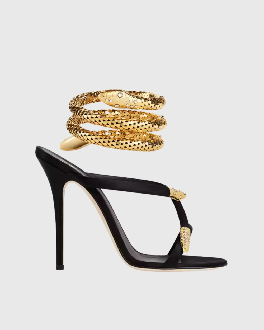 Rhinestone Snake Sandals in Black
