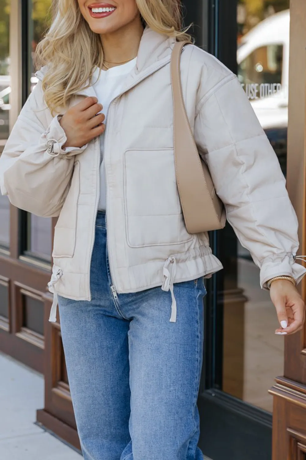 Beige Simple Down Jacket