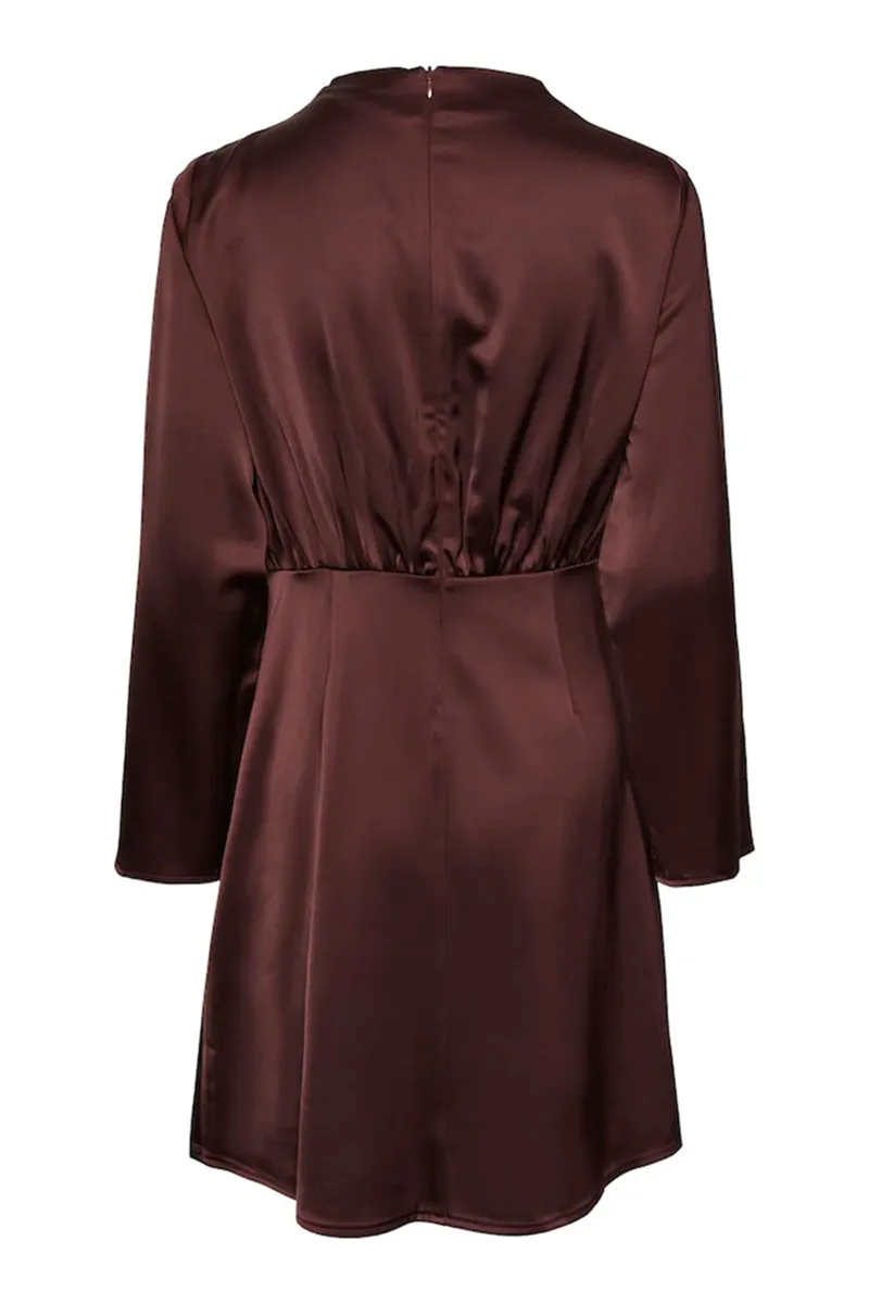 Draped Cowl Neck Long Sleeve Mini Dresses