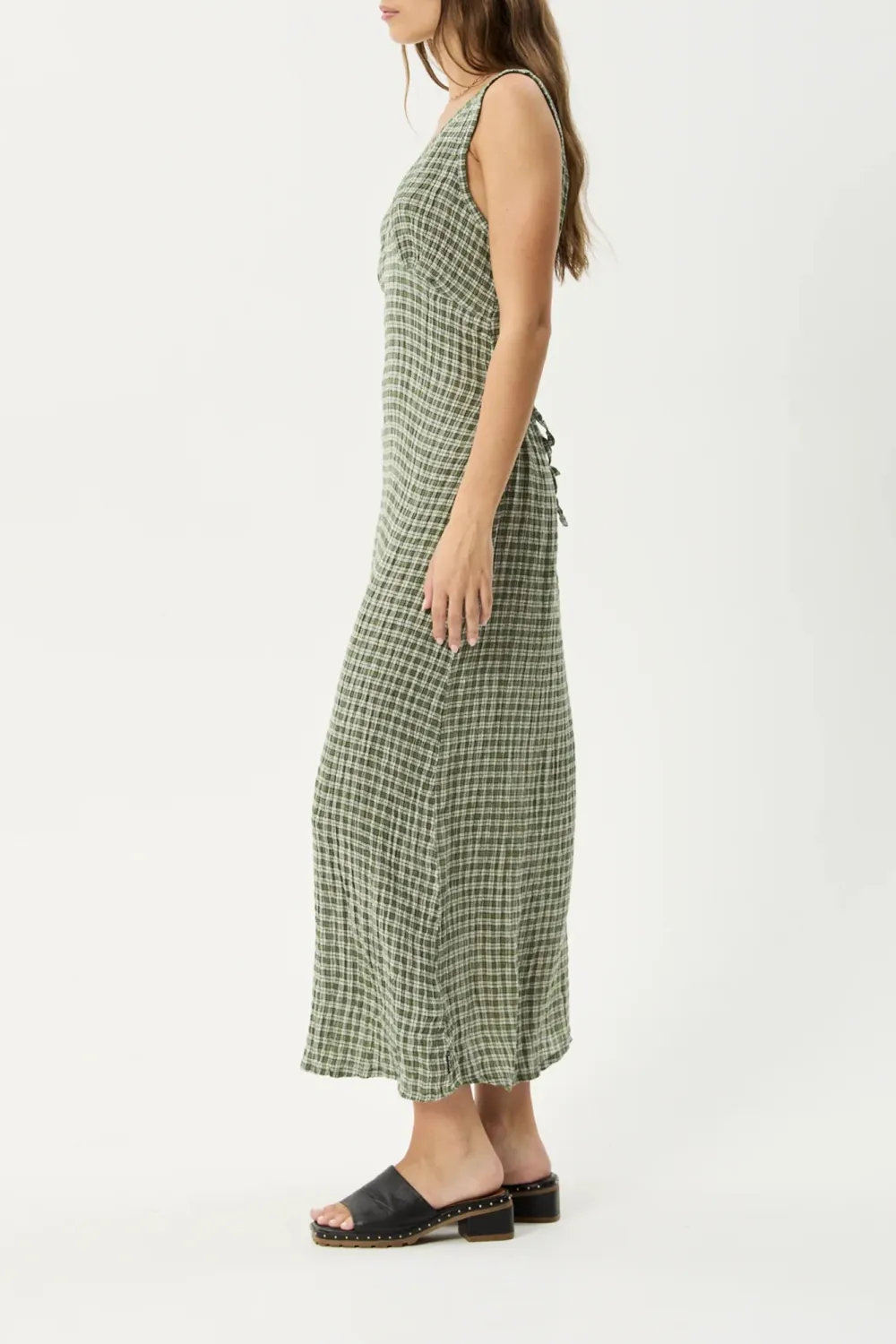Deep Green High-End Simple Plaid V-Neck Dresses