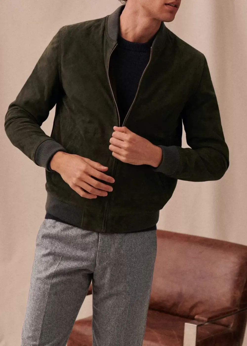 Suede Crew Neck Jackets