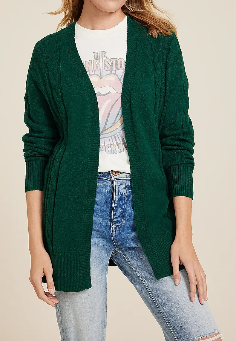 Green Open Front Cardigan