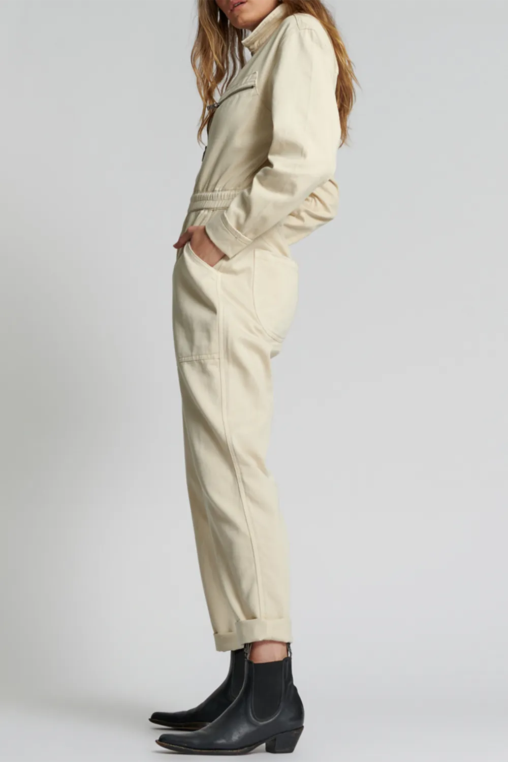 Cream High-End Minimalist Waist-Cinching Jumpsuit