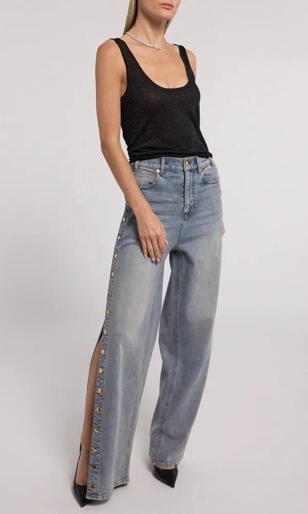 Trendy Slit Snap-Button Jeans