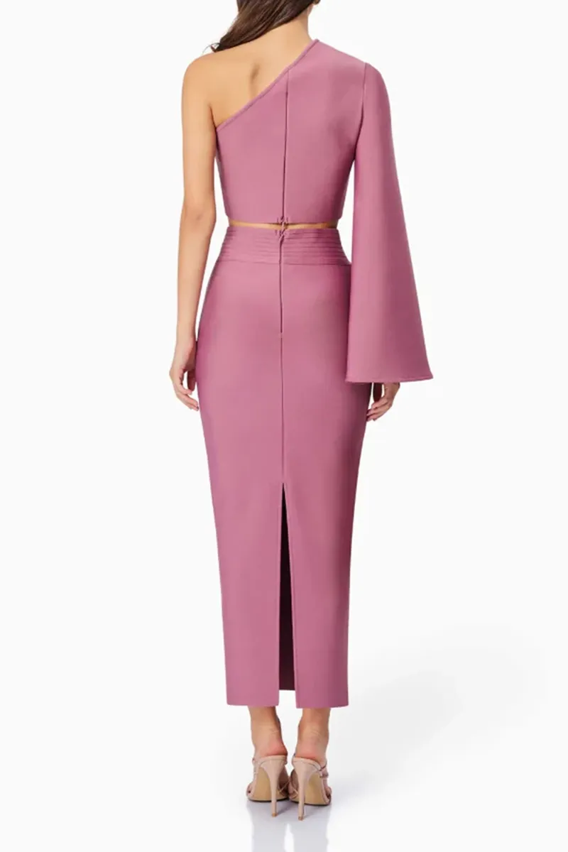 One Shoulder Flare Sleeve Two Piece Sets