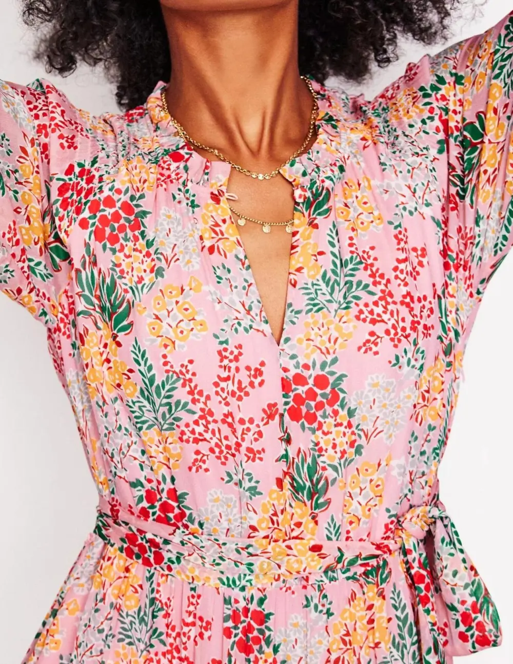 Light Pink Floral Tiered Maxi Dress