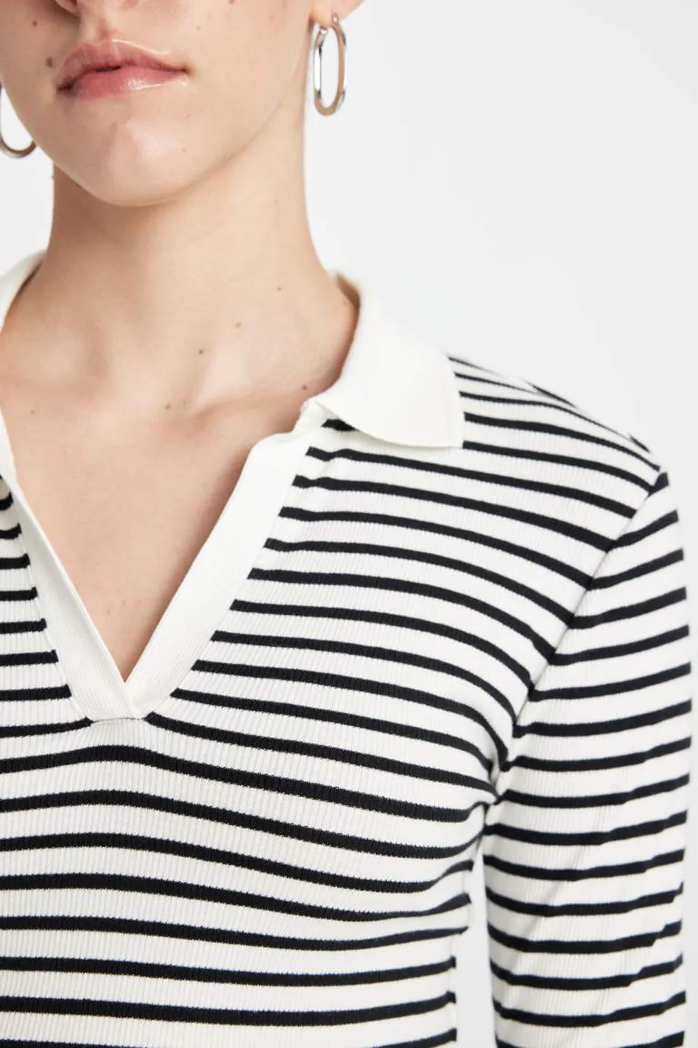 Black And White Striped V-Neck T-Shirt