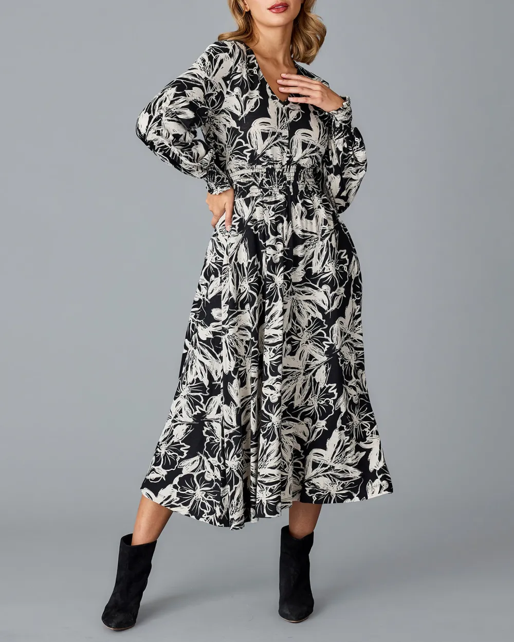 Black Floral Wrap Dress