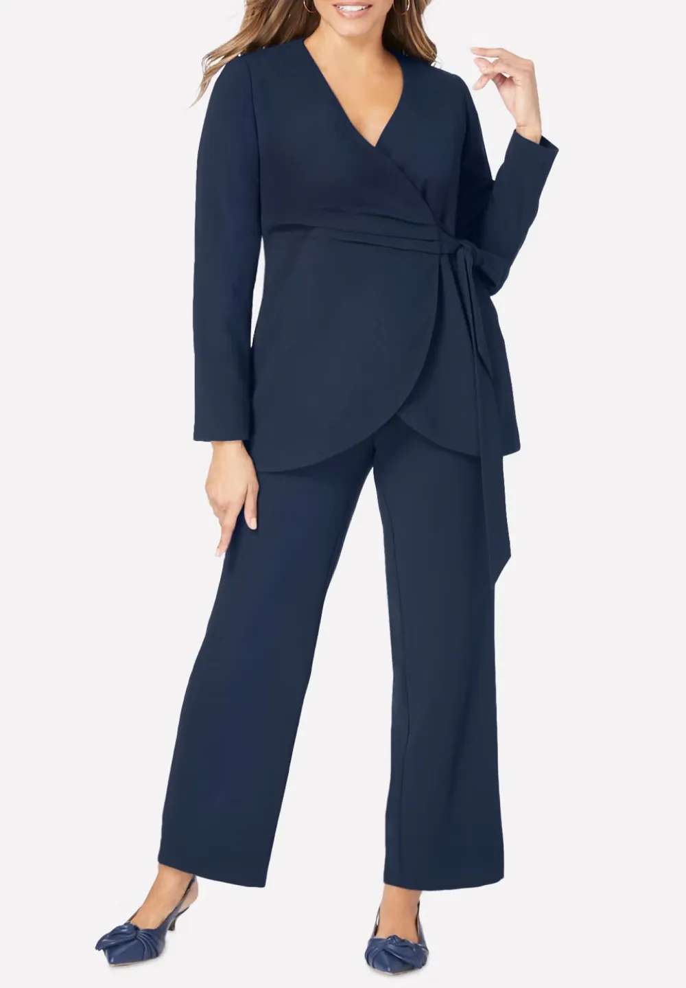 V-neck Faux Wrap Pantsuit
