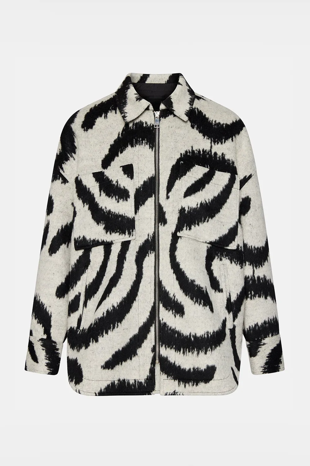 Swirl Print Felt Shacket Jacket White Multi