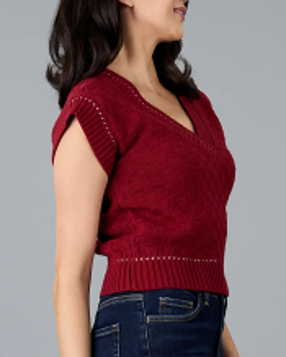 Burgundy Cut Out Knitted Top