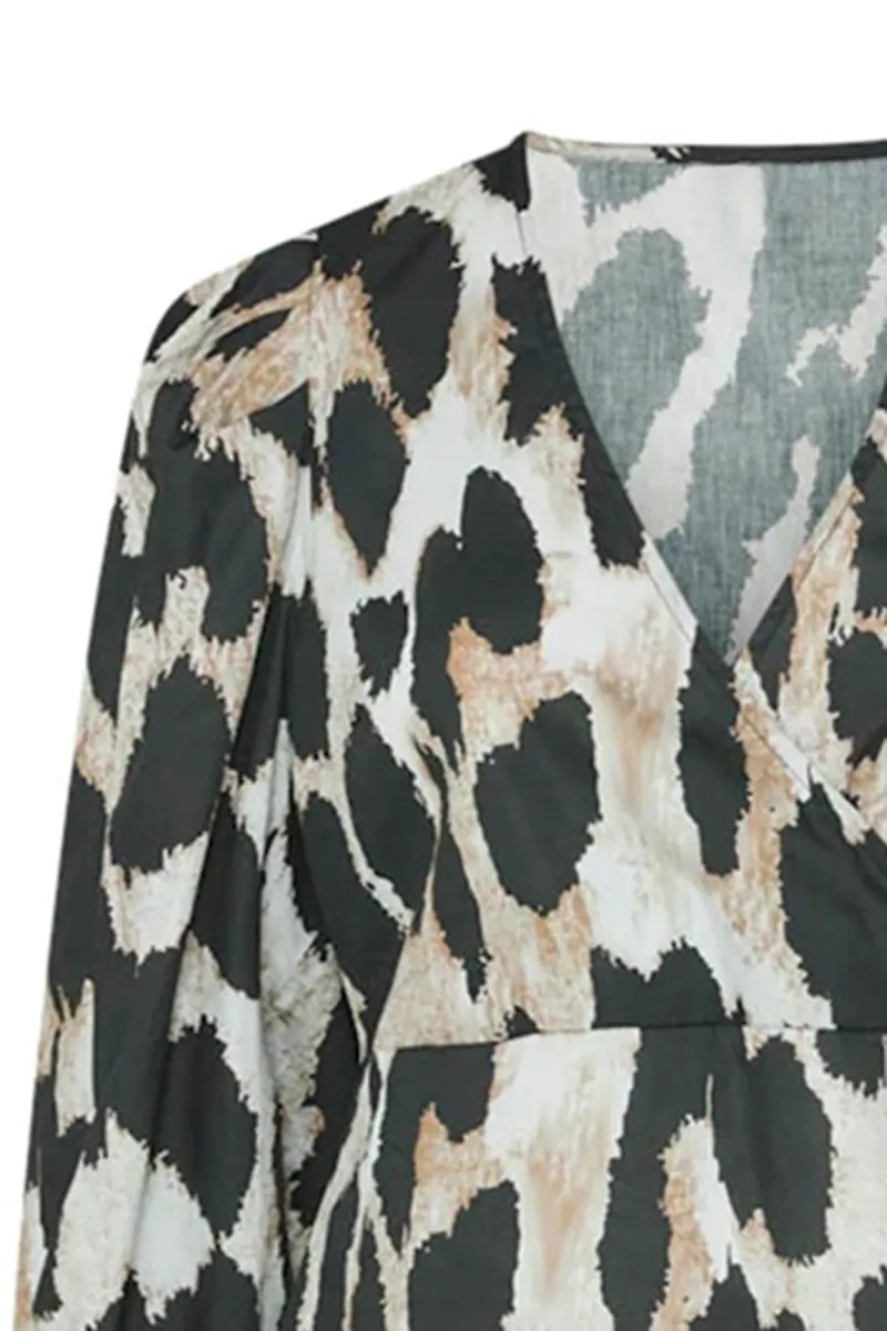 Black Leopard Print Long Sleeve Dresses