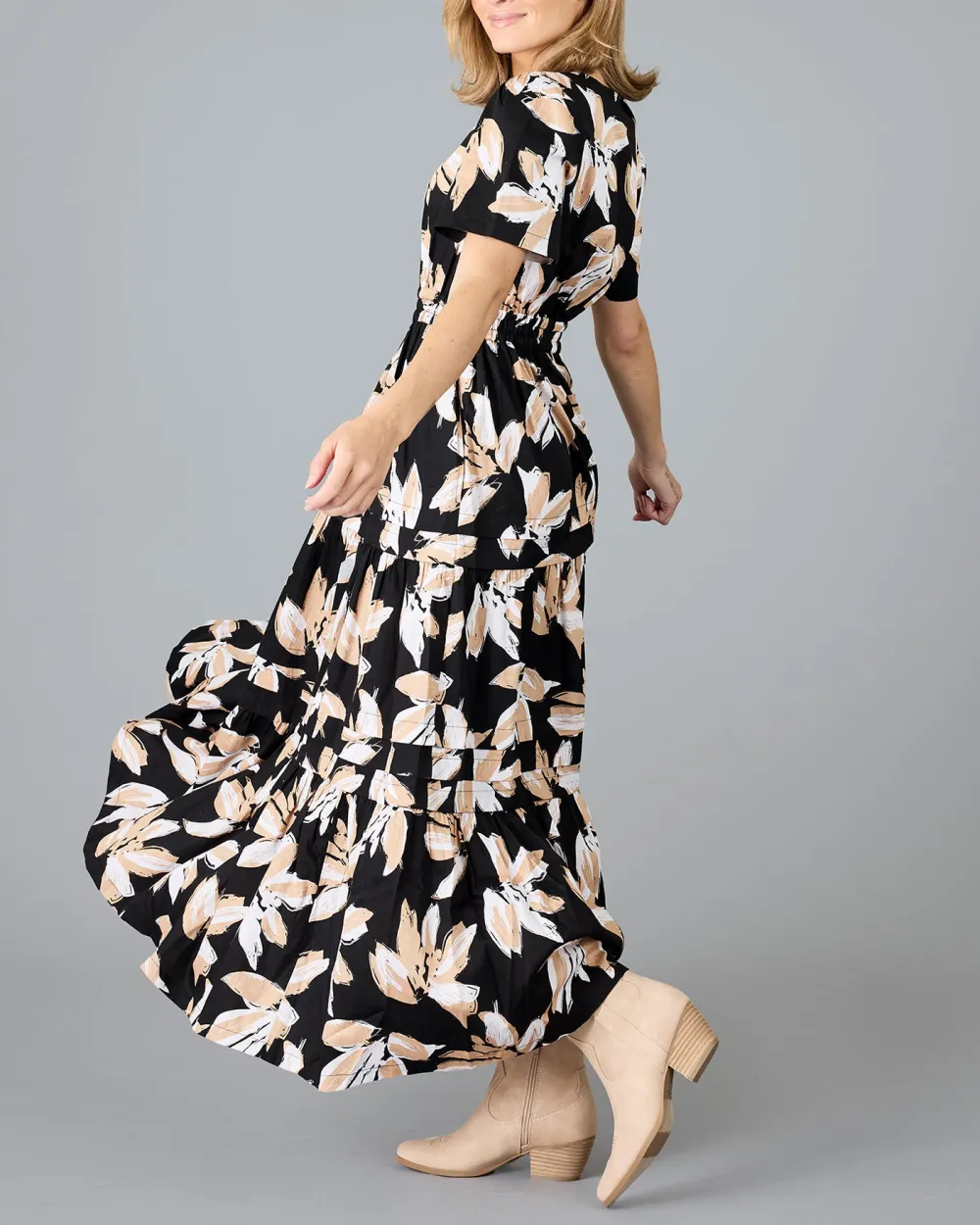 Black Floral Print Maxi Dress