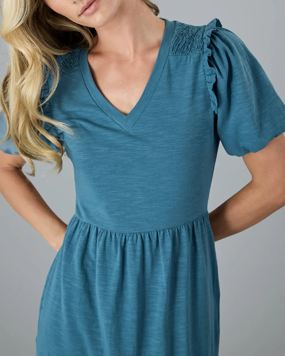 Blue Ruffled Hem Dress