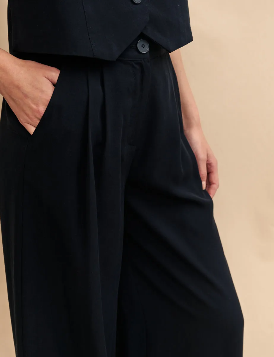 Black Tailored Front Pleat Trousers