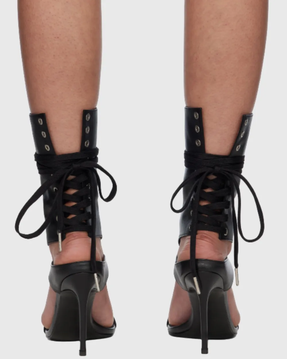 Lace Up Cutout Thong Sandals in Black